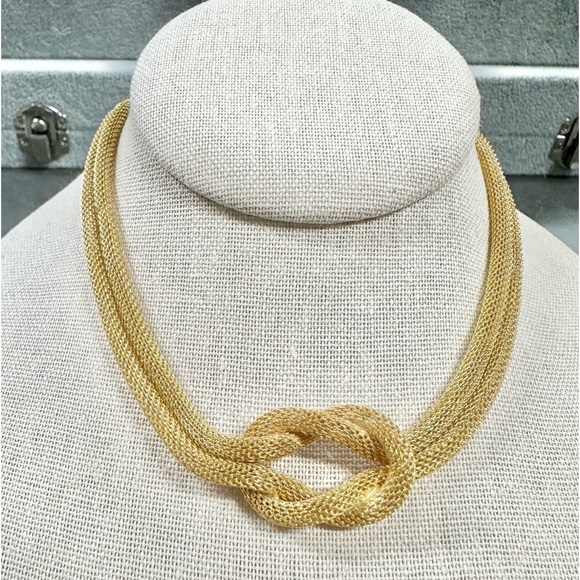 Jewelry - Vintage Gold Tone Mesh Double Chain Knott Choker Necklace